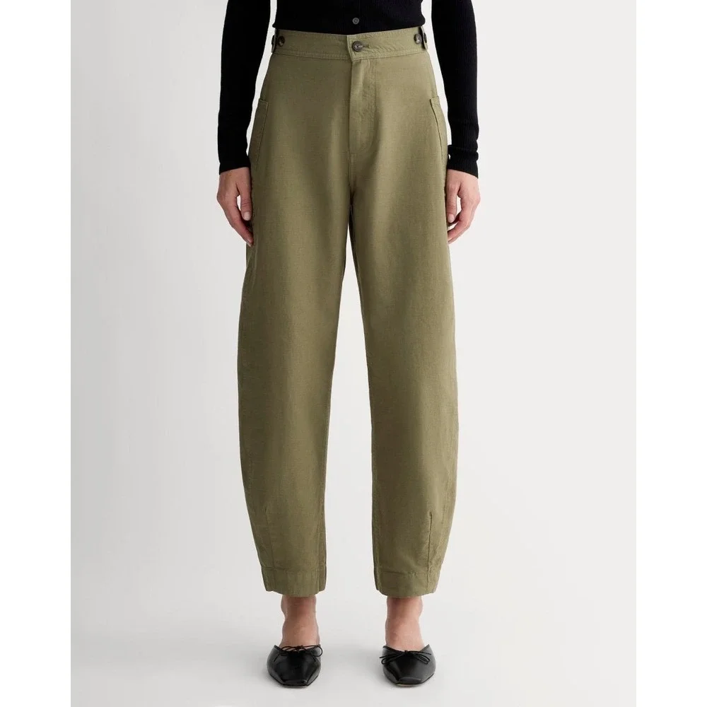 Everlane Fatigue Barrel Pants Green Organic Cotton Linen High Rise Trousers 14